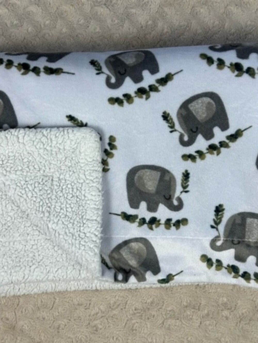 SL Home Elephant Sherpa Baby Blanket Vines Fleece Gray & White S L